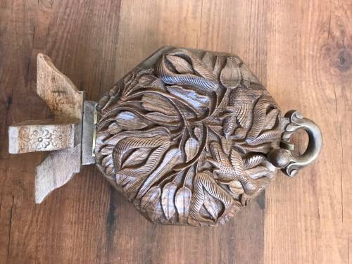 Antique Folding Carved Teak Wood Desert 3 Tray Server