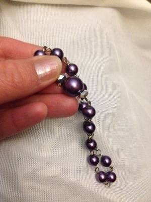 faux plastic pearls, 8mm round beads approximate on silver chain and clasp (tested, solid silver)