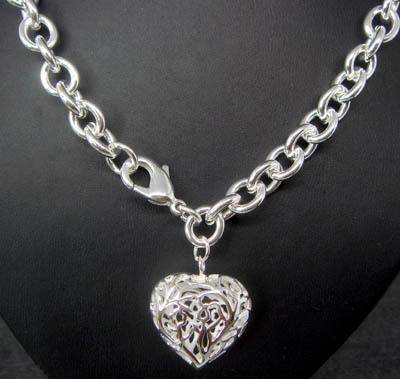 BEAUTIFUL 925 STERLING SILVER PLATED HOLLOW HEART NECK LACE