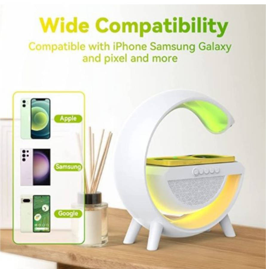 Wireless Phone Charging RGB LED Lamp & Speaker with FM Radio