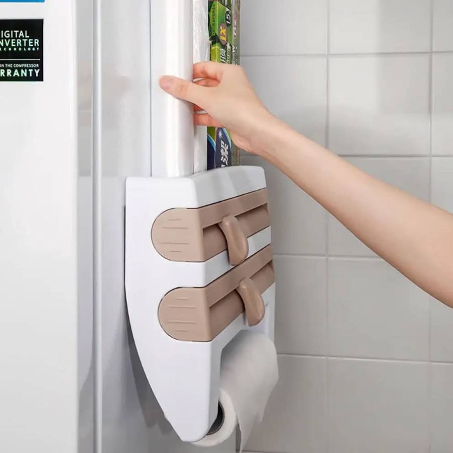 Creative kitchen shelf organiser cling film station