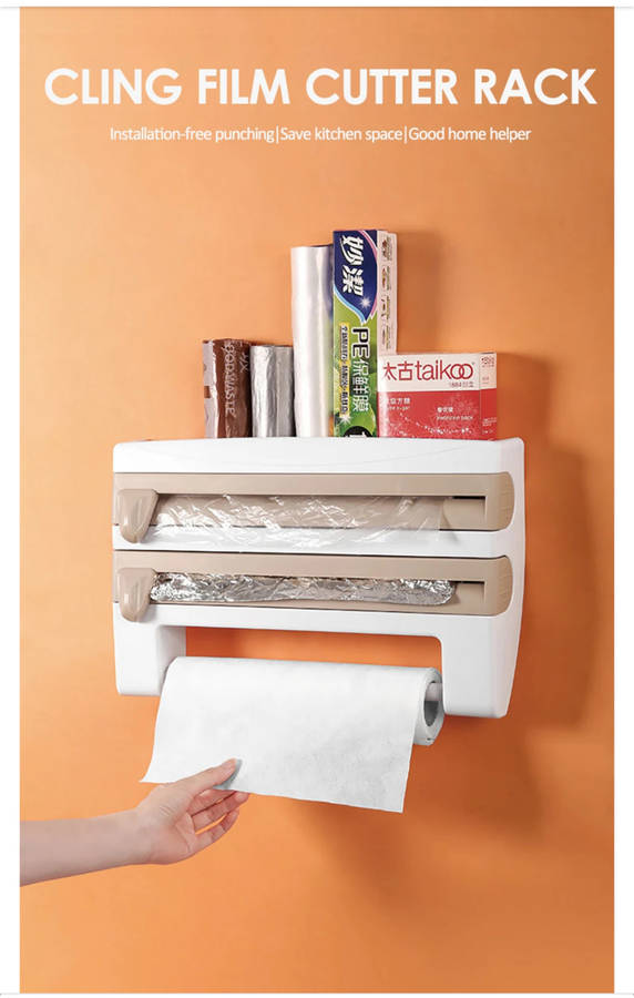 Creative kitchen shelf organiser cling film station