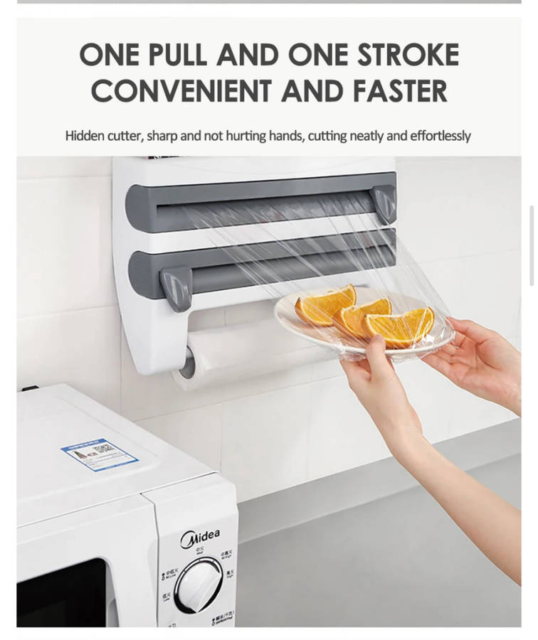 Creative kitchen shelf organiser cling film station