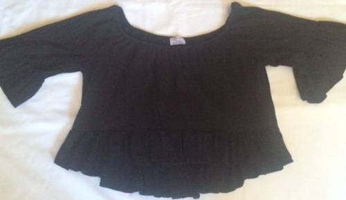 TOP - BLACK WITH FRILL - TOPS - LADIES - SIZE SMALL - CLOTHING