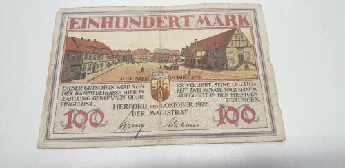 4 GERMAN NOTGELD NOTES. PLEASE SEE PICTURES AND DESCRIPTION