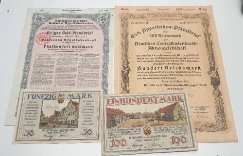 4 GERMAN NOTGELD NOTES. PLEASE SEE PICTURES AND DESCRIPTION