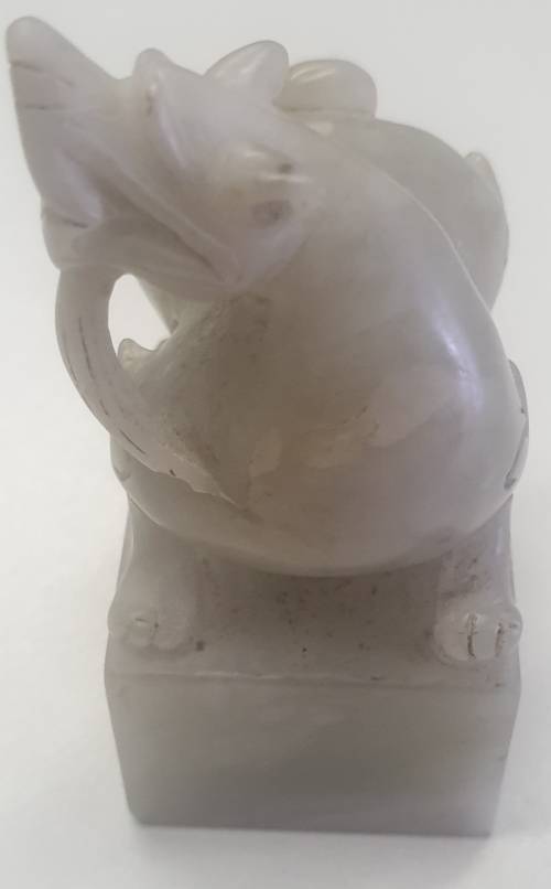ANTIQUE CHINESE QING WHITE JADE DOG CHOP STAMP/SEAL