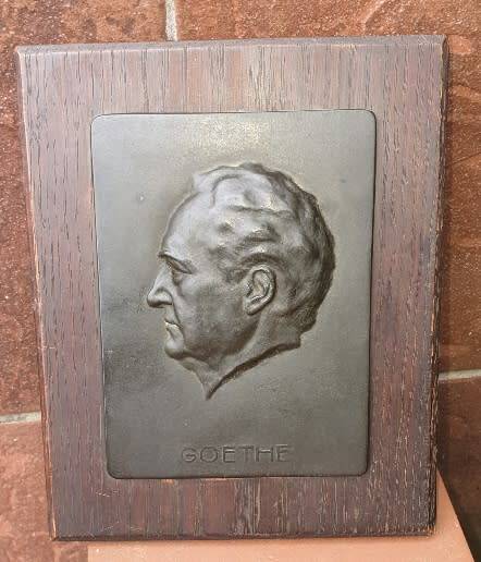 Vintage Johann Wolfgang von Goethe Bronze Plaque. Signed by DUATERT