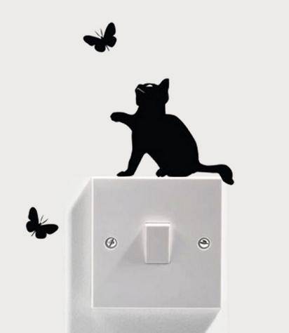 Cat & Butterflies Light Switch Vinyl Sticker