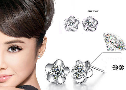 Stunning White Gold filled zirconia Flower Earrings