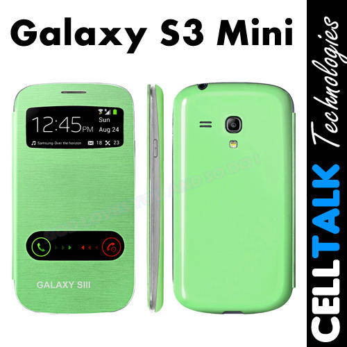 Samsung Galaxy S3 Mini I8190 Flip Window Case GREEN+ FREE SCREEN GUARD