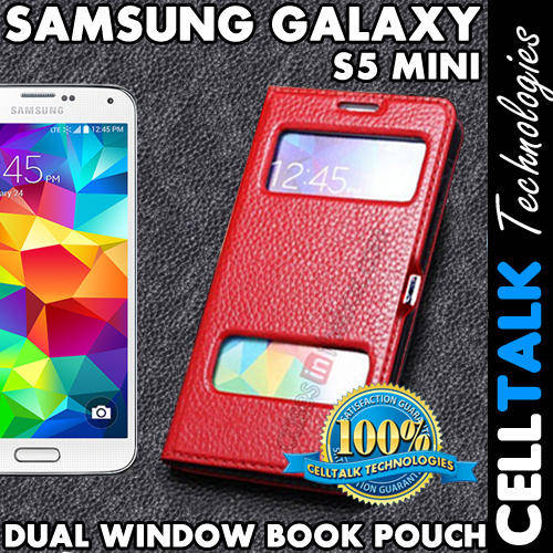Samsung Galaxy S5 Mini Dual Window Magnetic Book Pouch G800 RED