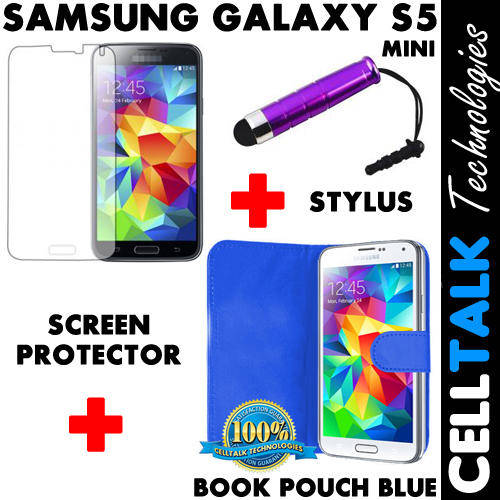 ** SPECIAL** Samsung Galaxy S5 Mini Flip Type Book Pouch Blue + Screen Protector + Stylus *SPECIAL*