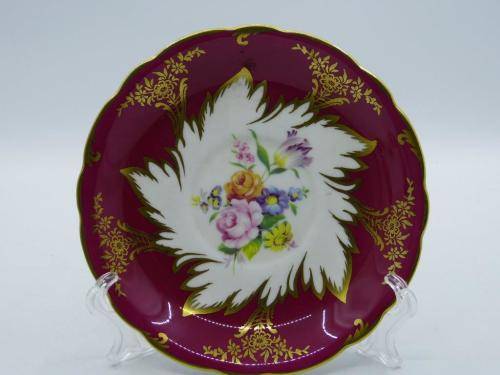 PARAGON GILDED AND CARDINAL RED VINTAGE TEA CUP DUO WITH CABBAGE ROSES .