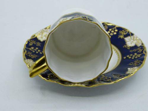 ROYAL CROWN DERBY VINE COBALT MOCCA CUP AND SAUCER  EXCELLENT CONDITION.