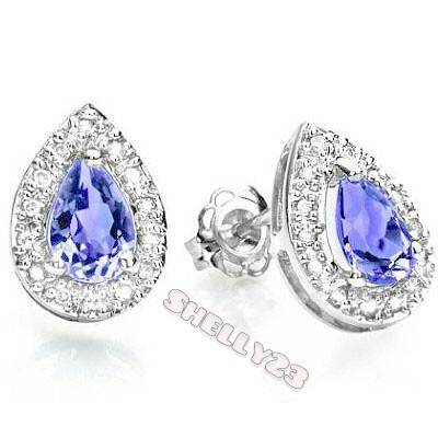 0.78 CARAT TW (30 PCS) GENUINE DIAMOND & GENUINE TANZANITE PLATINUM EARRINGS **In Stock**