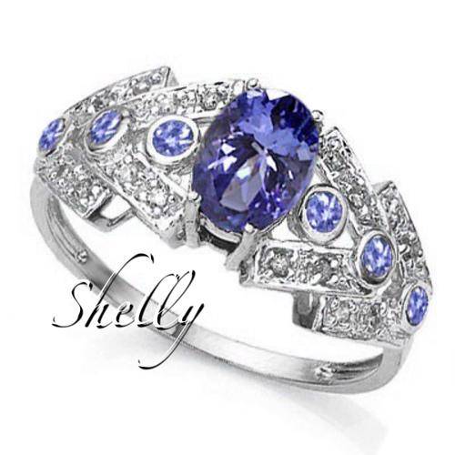 1.13 CARAT TW (23 PCS) GENUINE DIAMOND & GENUINE TANZANITE 10K SOLID WHITE GOLD RING **In Stock**