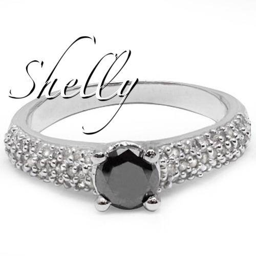 PERFECT 4/5 CT (67PCS)UNTREATED BLACK DIAMOND & GENUINE DIAMOND 18K WHITE GOLD RING*IN STOCK*