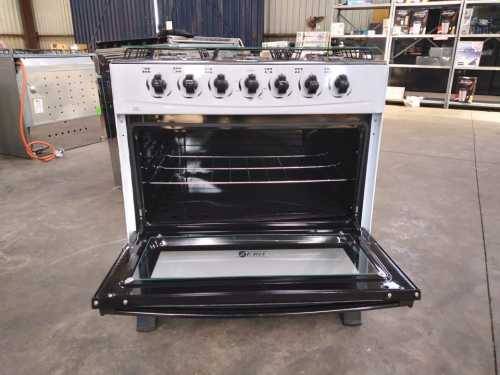ZERO APPLIANCES 6 BURNER WHITE GAS STOVE - SHOP SOILED- NOT BOXED