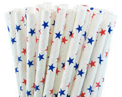 Paper straws 25 - red/blue stars