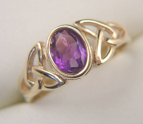 ***MONEY-BACK GUARANTEE*** INCREDIBLE AMETHYST SOLITAIRE CELTIC RING 9CT GOLD