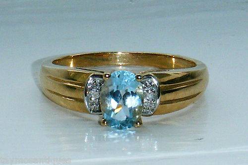 ***MONEY-BACK GUARANTEE***UK HALLMARKED 9CT YELLOW GOLD BLUE TOPAZ & DIAMOND RING
