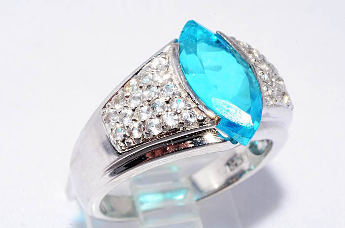 4.60CT MARQUISE CUT CREATED PARIABA TOURMALINE & WHITE TOPAZ RING