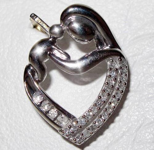 DIAMOND 0.20ct SI MOTHER & CHILD SLIDE PENDANT 10K WG NEW