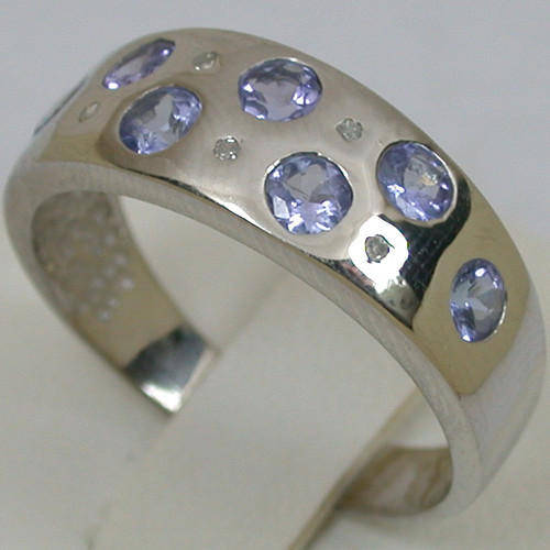 1.53 CARATS 14K SOLID WHITE GOLD NATURAL AAA TANZANITE CLUSTER BAND DIAMOND RING