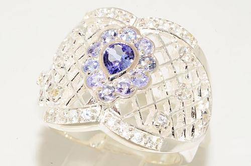 1.51CT NATURAL TANZANITE & WHITE TOPAZ RING GORGEOUS