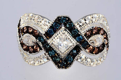 2.07CT NATURAL SMOKY,WHITE TOPAZ & BLUE DIAMOND RING BEAUTIFUL