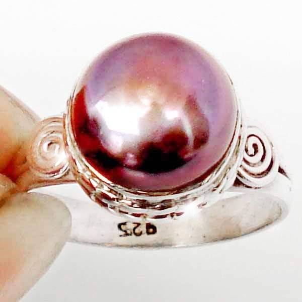 6.56cts EXOTIC BLUE TITANIUM PEARL ROUND 925 SILVER HOLIDAY RING size 7.5