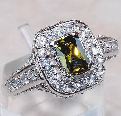 Gorgeous Green & White Topaz 925 Solid Sterling Silver Ring Sz 6.25