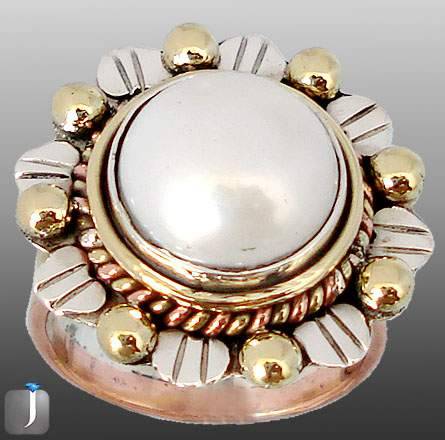 7.74cts SLEEK VICTORIAN WHITE PEARL ROUND 925 STERLING SILVER RING size 7