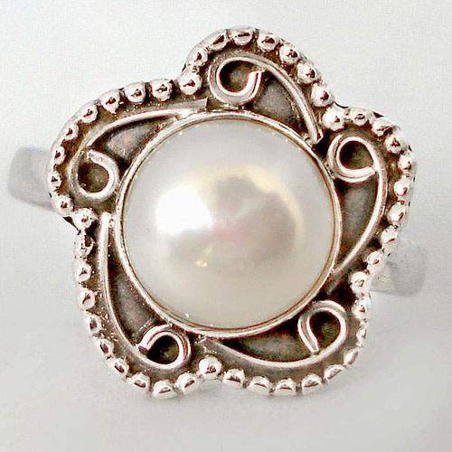 3.43cts WHITE PEARL ROUND 925 SILVER CHRISTMAS GIFT RING JEWELRY size 5.5