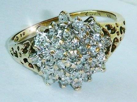 UK HALLMARKED 9CT YELLOW GOLD .25 CARAT DIAMOND LADIES RING SIZE J