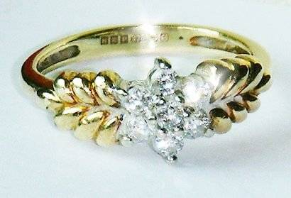 UK HALLMARKED 9CT GOLD .25CT DIAMOND CLUSTER RING SIZE G