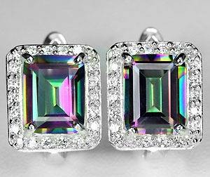 REAL AAA MULTI COLOR TOPAZ & WHITE TOPAZ STERLING 925 SILVER EARRING