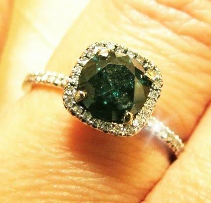 14K WHITE GOLD WHITE AND BLUE DIAMOND Engagement RING