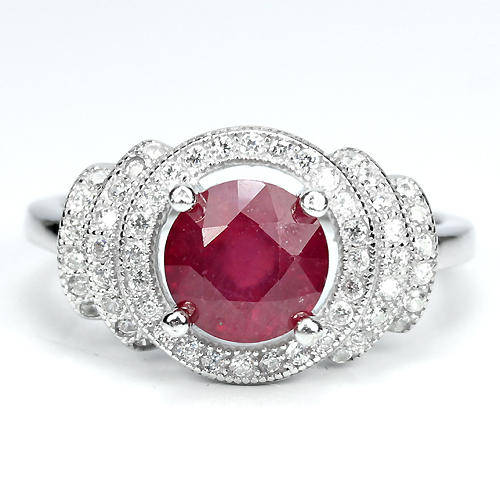 NATURAL AAA BLOOD RED RUBY & WHITE TOPAZ STERLING 925 SILVER RING 8.25