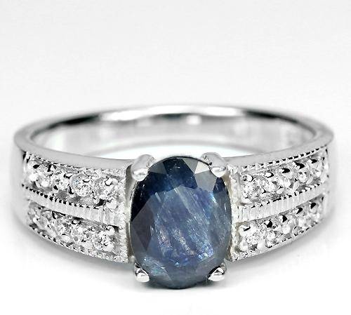 REAL!!! NATURAL AAA BLUE SAPPHIRE & WHITE TOPAZ STERLING 925 SILVER RING 7.75