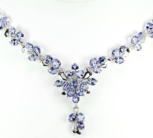 38pcs.NATURAL AAA VIOLET BLUE TANZANITE STERLING 925 SILVER NECKLACE 23.25 inch.