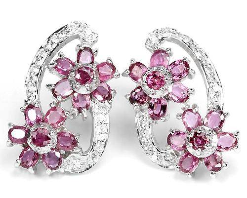 ***REAL STONES!!!*** RED RUBY THAILAND STERLING 925 SILVER FLOWER EARRING