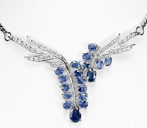 ***IN STOCK!REAL STONES!!!***NATURAL AAA BLUE SAPPHIRE-WHITE TOPAZ STERLING 925 SILVER NECKLACE 17.5