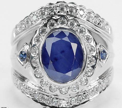 ***REAL STONES!!!*** NATURAL AAA BLUE SAPPHIRE OVAL FACET STERLING 925 SILVER RING 6.