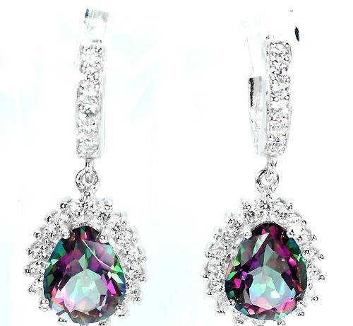 ***REAL STONES!!!*** GENUINE PEAR AAA MULTI COLOR TOPAZ STERLING 925 SILVER EARRING