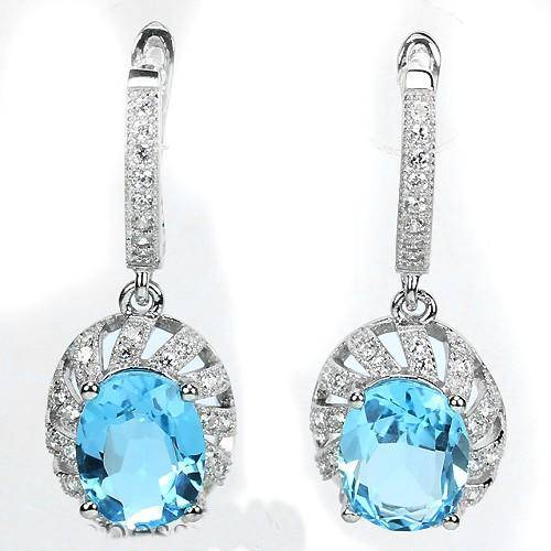 ***REAL STONES!!!*** GENUINE AAA SWISS BLUE TOPAZ STERLING 925 SILVER EARRING