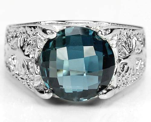 ***REAL STONES!!!*** NATURAL AAA LONDON BLUE TOPAZ CHECKER BORD TABLE STERLING 925 SILVER RING 6.5