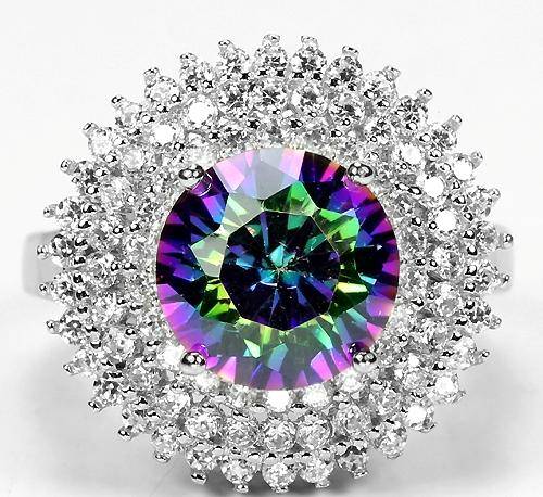 ***IN STOCK!!!REAL STONES!!!*** GENUINE 10MM. MULTI COLOR TOPAZ CONCAVE STERLING 925 SILVER RING 9.2