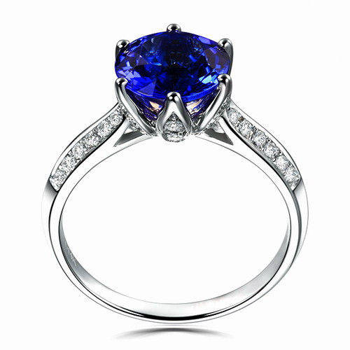 "CERTIFICATE INCLUDED!!" SOLID 14K WHITE GOLD NATURAL STUNNING BLUE TANZANITE DIAMOND ENGAGEMENT RIN